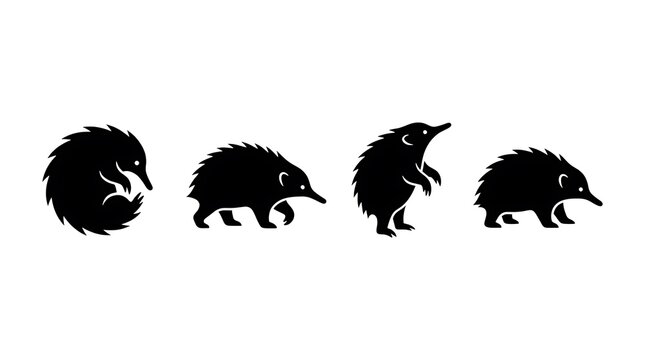 Australian echidna silhouette icons in various poses.