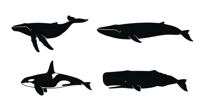 Black whale silhouettes representing different large marine species.