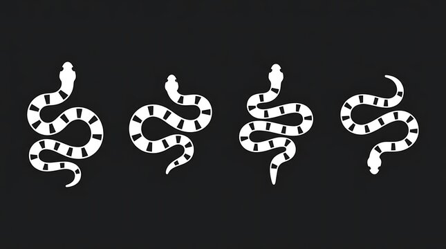 Coiled white snake icons on black background.