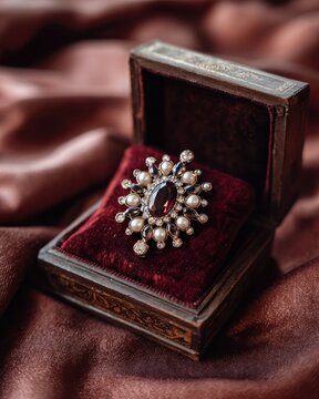 Antique brooch with pearls and garnet