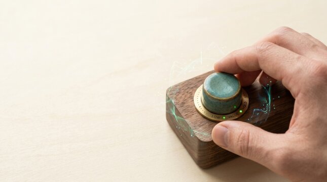 Hand turning ceramic knob to illustrate deliberate pricing confidence rather than reactive responses to external signals