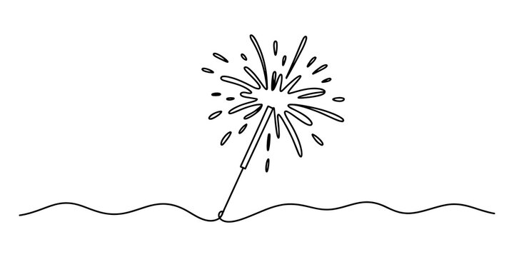 Continuous one line drawing of a burning sparkler firework