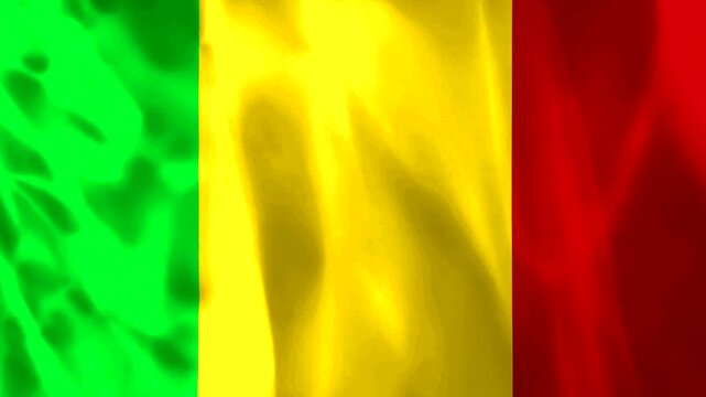 Waving national flag of Mali with green yellow and red vertical stripes