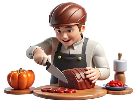 3D Animation of a Chef Cutting Meat