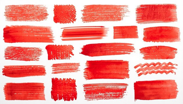 Red underline and strikethrough markers collection. Horizontal hand drawn marker stripes.