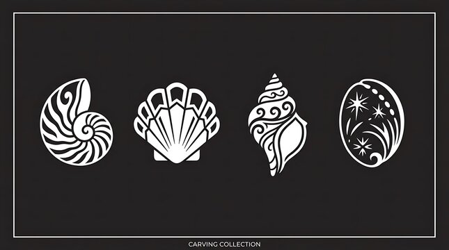 Artistic Carved Seashell Ornament Icons
