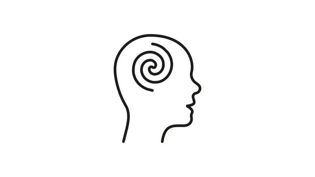 Head With Spiral Brain Animated Icon With Alpha Channel. Mental Health, Psychology, And Cognitive Process Motion Graphic. Mindfulness And Thought Patterns. On Transparent Background