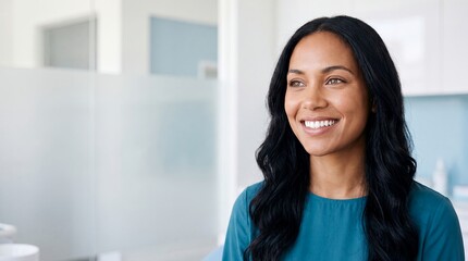 Fototapeta premium dental patient smile woman clinic dentist portrait healthcare teeth confident smiles confidently after a clinic visit in a modern practice for oral wellness trust and patient satisfaction campaigns
