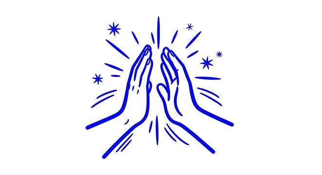 Minimalist blue doodle of a high five and clapping hands for a celebration of teamwork and business success