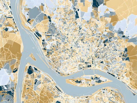 Bordeaux city map with a palette of gold and blue