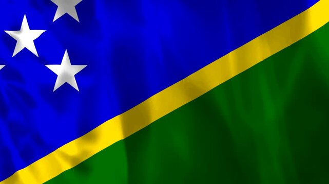 Waving flag of the Solomon Islands with a blue and green background and white stars