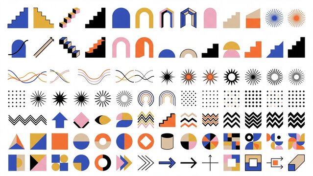 Colorful collection of abstract geometric shapes modern flat vector elements for web design apps and digital backgrounds