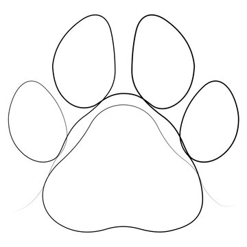 Continuous Line Art Paw Print Vector Illustration Isolated on White Background