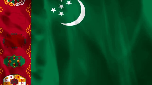 Turkmenistan flag animation with realistic fabric texture