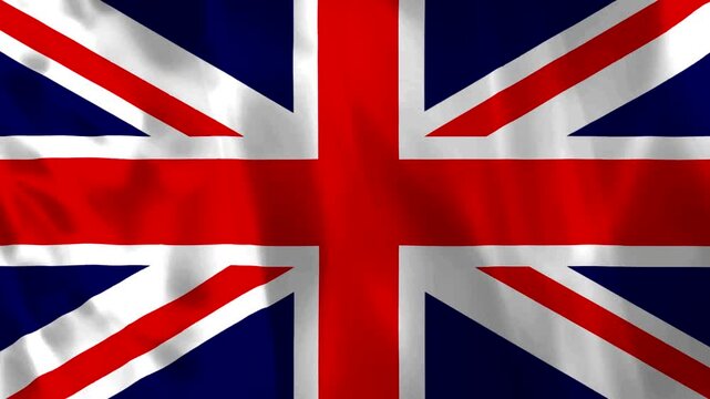 Loopable animation of union jack flag 4k, Waving uk british flag