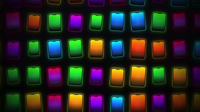 glowing neon tablet screens abstract technology background with colorful digital devices, futuristic colorful pattern with vibrant neon glow tech backdrop 4k