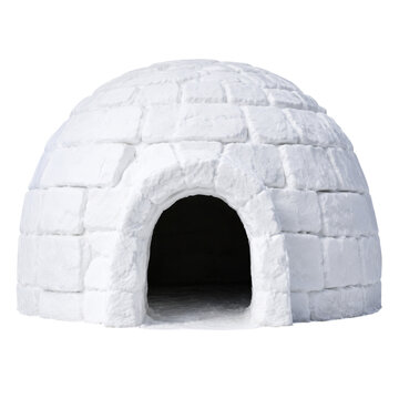 Dome-shaped snow-block structure with dark arched entrance isolated on transparent background PNG cutout