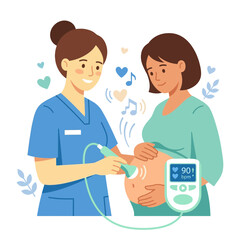 Obraz premium Pregnant woman ultrasound scan, nurse performing medical examination
