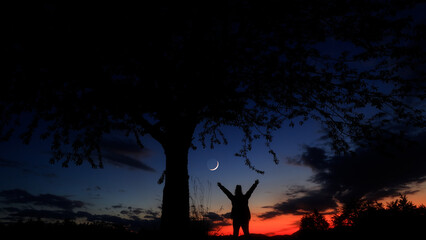 Amateur astronomer enjoying observing stars, planets, Moon and other celestial objects. © astrosystem