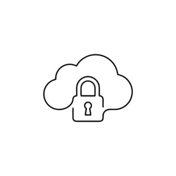 Cloud Security Icon - Cloud Storage with Padlock Vector Line Symbol