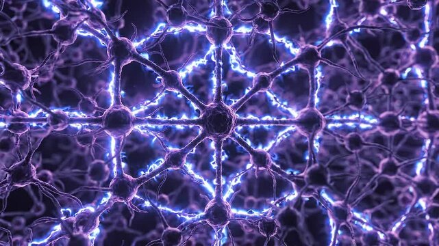Abstract representation of interconnected neurons with glowing electric impulses flowing through synapses, showcasing neural activity in a dark environment