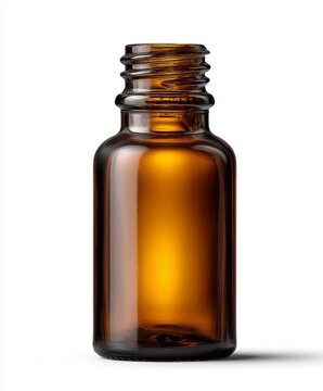 Dark brown glass lemongrass oil bottle isolated on white, side view