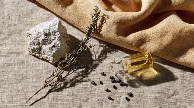 Soft linen cloth draped beside rustic stone