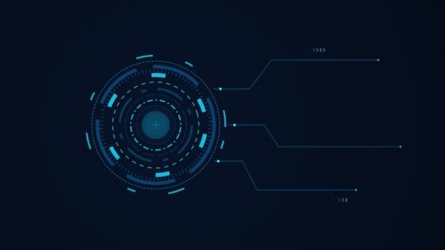 Futuristic circular data interface with digital HUD elements for technology display.