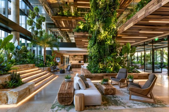 Biophilic office lobby design promoting well being