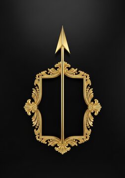 An elegant gold arrow with a classic decorative frame, presented on a dark black surface, creating a high-end and luxurious aesthetic, arrow, art, background