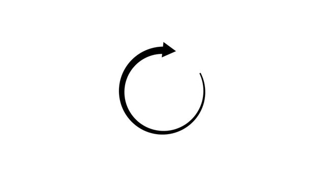 Circular loading animation, rotating progress arrow symbol on white background, circle