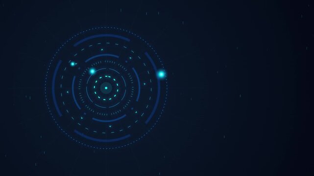 Futuristic digital hud interface with glowing circular elements on dark background for technology motion graphic.