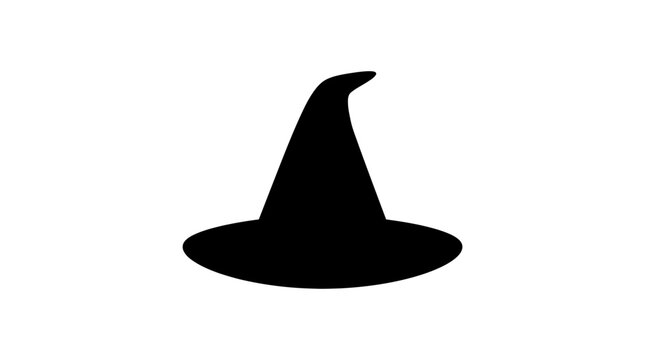 Halloween Witch hat silhouette vector, black pointed wizard hat icon, halloween magic headwear symbol, mystical sorcerer accessory vector