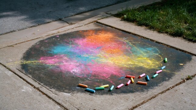 Sidewalk chalk art creating colorful expression outdoors