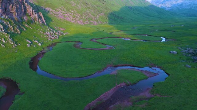Landscape in Aguas Tuertas in the Hecho Valley on the Arag&oacute;n Subord&aacute;n River in the Western Valleys Natural Park. La Jacetania region, Huesca, Aragon, Spain, Europe.