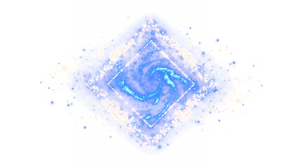 Fototapeta premium Stippled Diamond Shaped Light Glint Particle Burst, Sapphire Blue Shimmering Sparkle Overlay on Solid Black Background