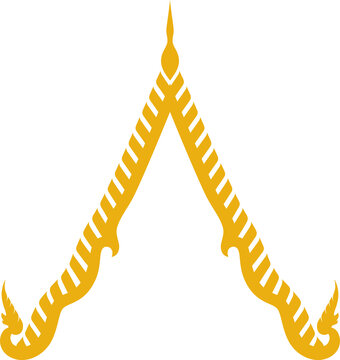 Golden Thai Temple Roof Gable Frame Illustration Isolated, Traditional Chofa and Bai Raka Architecture Ornament