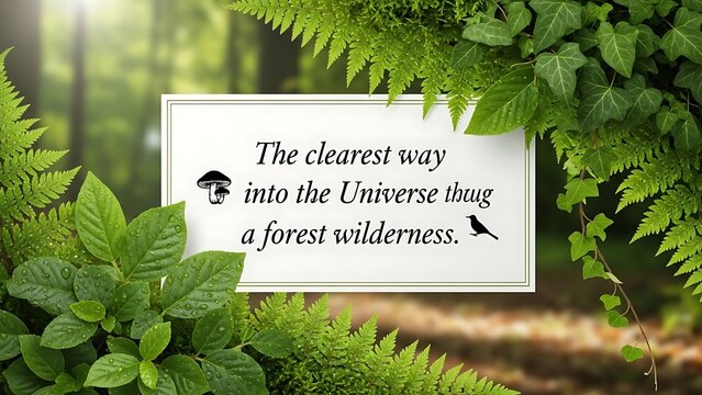 Forest wilderness quote sign surrounded by lush green foliage.