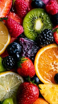 Fresh mixed berries and citrus fruit background