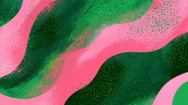 Abstract wave patterns featuring vibrant pink and deep green textured brush strokes created in a digital graphic design art style