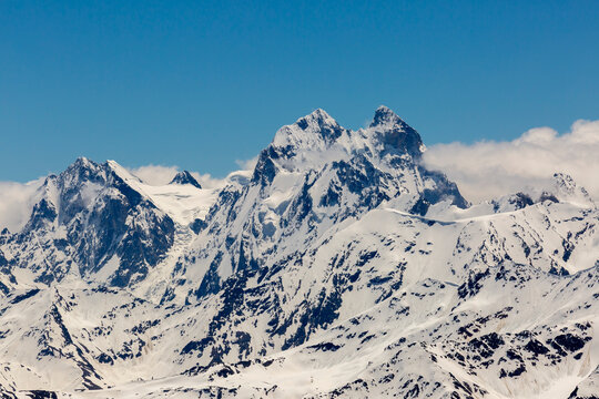 View from Mount Elbrus to Mount Ushba during the day