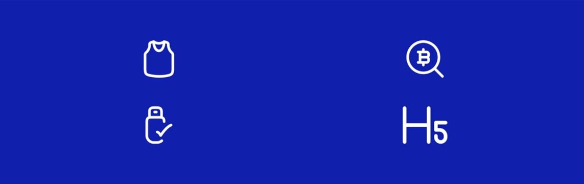 Minimalist white line outline icons set on blue background for digital interface design.