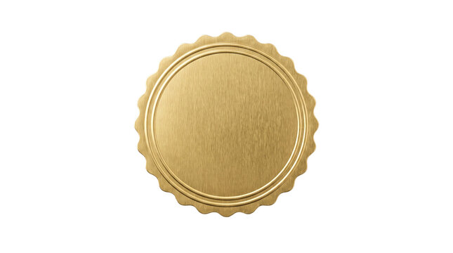A shiny golden circular seal with a serrated edge that serves as a premium quality symbol for business documents or luxury products ensuring authenticity and prestige for your commercial