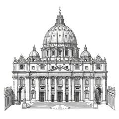 Obraz premium St. Peter's Basilica facade drawing, Vatican City