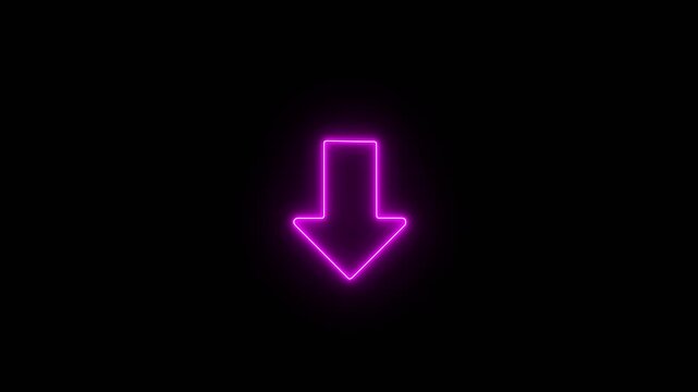 neon arrow pointing down on black background.Motion graphics of concept ANIMATION