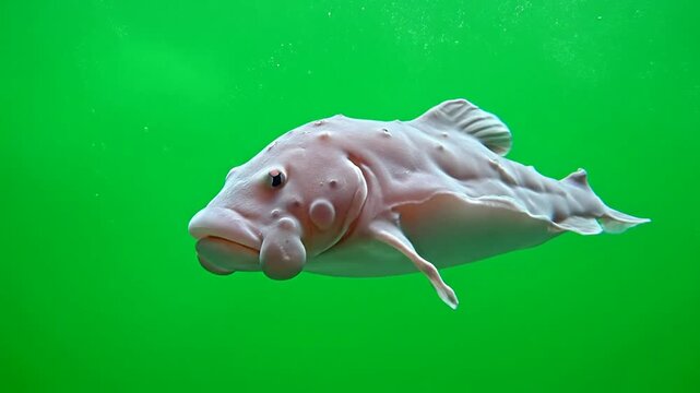 Realistic Underwater Blobfish Hovering Against Vibrant Green Background Ideal for Marine Life and Oceanic Themes