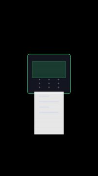 Payment receipt printing terminal portrait animation with transparent background