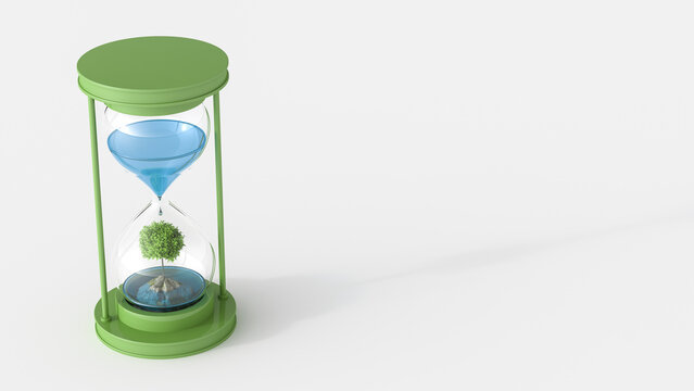 3D Rendering, tree on rock in hourglass with water
