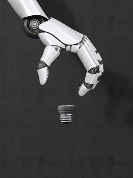 Robot hand forming contour of a bulb, 3D Rendering