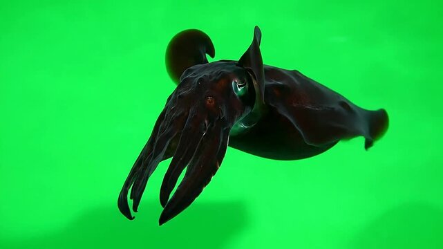 Vampire Squid Floating With Webbed Arms Partially Opened, Chroma Key Background For Visual Effects And Educational Use